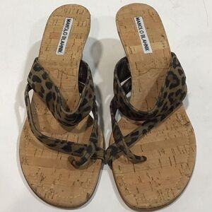 NEW!! Women’s Manolo Blahnik Leopard Print Cork Wedge Sandals Size 37